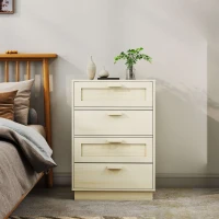 HOMCOM Cómoda con 4 Cajones de Rejilla de Ratán Cajonera de Madera para Dormitorio Estilo Cannage Bohemio 60x38x88,5cm Natural(m-10)