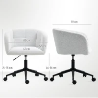 HOMCOM Chaise de bureau rembourrée avec revêtement pelucheux, design en forme de baignoire, chaise de bureau roulante, base en acier, Crème+Noir(m-3)