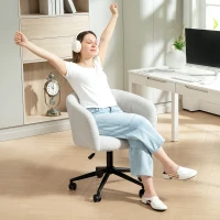 HOMCOM Chaise de bureau rembourrée avec revêtement pelucheux, design en forme de baignoire, chaise de bureau roulante, base en acier, Crème+Noir(m-5)
