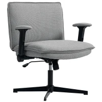 HOMCOM Chaise de bureau avec accoudoirs relevables, large chaise de bureau en lin, réglable en hauteur, base en acier, Gris(m-1)