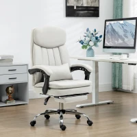 Vinsetto Bureaustoel met Massage- en Warmtefunctie, Ergonomisch, 66x67x110-118cm, Crèmewit(m-10)