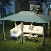 Outsunny Gazebo de Exterior 3x4 m con Paredes Laterales Doble Techo 6 Puertas con Cremallera y 8 Orificios de Drenaje Crema(m-10)