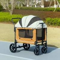 PawHut Opvouwbare honden- en kattenbuggy in bruin voor honden tot 30 kg - 110 x 65 x 102 cm(m-10)