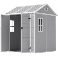 Outsunny Cabane de Jardin, Abri de Jardin avec Fenêtre, Porte Verrouillable, Plastique, Gris