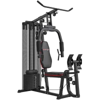 SPORTNOW Heim-Fitnessstation mit 45 kg Gewichtsblöcken, Hochseilzug, Bruststation, Beinpresse für vielseitiges Training(m-1)