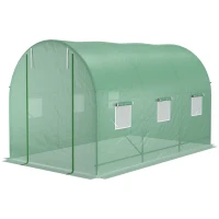 Outsunny 3.5 x 2m Walk-In Polytunnel Greenhouse with Roll-Up Door and 6 Windows, Garden Plant Shelter, Steel Frame, PE Cover, Green(m-11)
