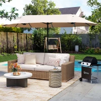 Outsunny Sombrilla Doble para Jardín 460x270x240 cm Parasol Anti UV con Manivela para Exterior Patio Terraza Piscina Color Beige(m-2)