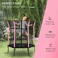 HOMCOM 5.2FT / 63 Inch Kids Trampoline With Enclosure Net Mini Indoor Trampolines for Child Age 3-6 Years Pink(m-7)