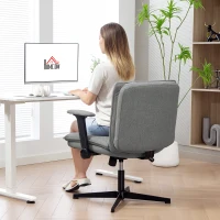 HOMCOM Chaise de bureau avec accoudoirs relevables, large chaise de bureau en lin, réglable en hauteur, base en acier, Gris(m-5)