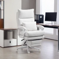 HOMCOM Draaistoel, Linnenlook, Hoogteverstelbaar, 160 Graden Kantelbaar, Voetsteun, Crèmewit(m-10)