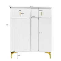 Elegant Sideboard with Adjustable Shelves and Gold-Plated Accents, Cabinet Ideal for Space-Saving Room, 83L x 35W x 101H cm, White+Gold(m-3)