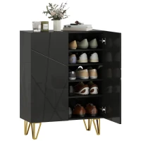 HOMCOM Szafka na buty z 2 drzwiami, regał na buty, przechowywanie butów z 3 regulowanymi półkami 72 x 31,5 x 95 cm, Czarny(m-11)