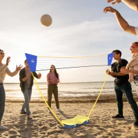 HOMCOM Badminton Netz mit Stand, Badminton-Netzständer, tragbarer Netzständer, Badmintonnetz mit 4 Badminton-Schlägern, Outdoor-Sport, Gelb+Blau, 286 x 33 x 157 cm(m-8)