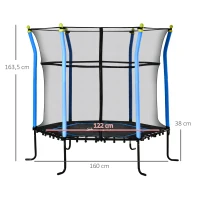 HOMCOM Cama Elástica Infantil de Jardín Ø163,5x163,5 cm Trampolín para Niños de +3 Años con Red de Seguridad y Marco de Acero para Interior Exterior Carga 50 kg Negro y Azul(m-3)