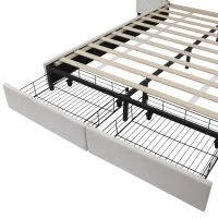Upholstered Double Bed with Storage Drawers and Headboard Pockets, Bed Frame with Velvet and Plywood, 229L x 222.5W x 87.5H cm, Beige(m-11)
