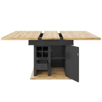 Extendable Dining Table with Modern Design for 4-6 People, Kitchen Table with Wine Rack and Drawers, 110L x 80W x 75H cm, Black+Natural(m-10)
