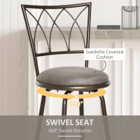HOMCOM Set of 2 Bar Chairs Swivel Armless Upholstered Metal Frame Barstools with Backrest & Footrest, Bronze(m-5)