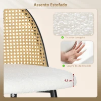 HOMCOM Conjunto de 2 Bancos de Bar Bancos Altos de Cozinha com Encosto de Vime Assento Estofado em Borrego 48x54x102 cm Creme(m-5)