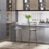 HOMCOM Set of 2 Bar Chairs Swivel Armless Upholstered Metal Frame Barstools with Backrest & Footrest, Bronze(m-2)