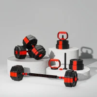 SPORTNOW Set de Poids de Gym 4 en 1 de 30kg, Convertible en Kettlebell, 2 Haltères, Barre et Support pour Pompes, Rouge(m-5)