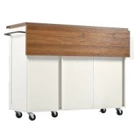 Elegant Kitchen Island with Extendable Worktop, Smooth Wheels, Ample Storage, Serving Cart for Modern Living, 140L x 45W x 92.5H cm, White(m-11)