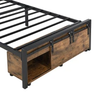 Modern Metal Single Bed with LED Lights and Charging Ports, Crafted Headboard with Sturdy Iron Slats, 209L x 90.5W x 114.5H cm, Black+Natural(m-11)