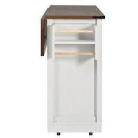 Elegant Kitchen Island with Extendable Worktop, Smooth Wheels, Ample Storage, Foldable Cabinet Ideal for Kitchen, 140L x 45W x 94H cm, White(m-9)