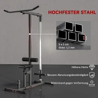 HOMCOM Kraftstation mit Riemenscheibe Sitz verstellbar und mehreren Kabelpositionen Stahl Schwarz 107 x 120 x 190 cm(m-7)