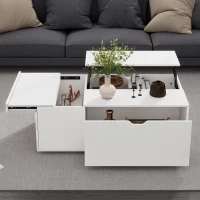 Lift Up Coffee Table with Hydraulic Mechanism, Wooden Tea Table with Drawer and Hidden Storage, 117L x 65W x 43H cm, White(m-7)