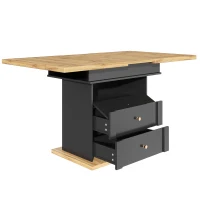 Telescopic Foldable Kitchen Table for 4-6 People with Soft-Close System, Dining Table with Hidden Storage, 110L x 80W x 75H cm, Black+Natural(m-10)