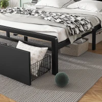 Metal Bed with LED Lights and Charging Ports, Bed Frame with Wheeled Drawers, Padded Storage, 209L x 137.5W x 100H cm, Black(m-9)