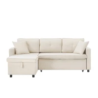 L-Shaped Convertible Sofa Bed with Reversible Chaise, Storage, Sleeper Sofa Ideal for Space-Saving Rooms, 196L x 126W x 79H cm, Beige(m-2)