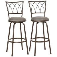 HOMCOM Set of 2 Bar Chairs Swivel Armless Upholstered Metal Frame Barstools with Backrest & Footrest, Bronze(m-1)