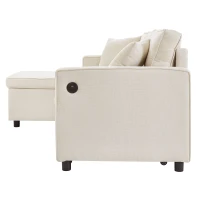 L-Shaped Convertible Sofa Bed with Reversible Chaise, Storage, Sleeper Sofa Ideal for Space-Saving Rooms, 196L x 126W x 79H cm, Beige(m-12)