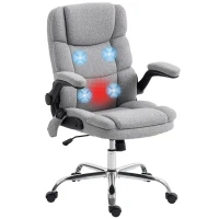 HOMCOM Chaise de Bureau Massante à 4 Points avec Chauffage et Accoudoirs Pliables, Gris(m-6)