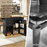 Telescopic Dining Table with Snack Shelf and Wine Rack for 4-6 People, Kitchen Table for Modern Living, 110L x 80W x 75H cm, Black+Natural(m-4)