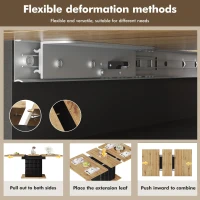 Telescopic Extendable Dining Table with Checked Pattern, Foldable Kitchen Table for 4-6 People, 110-140L x 80W x 75H cm, Black+Natural(m-6)