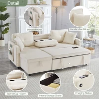 L-Shaped Convertible Sofa Bed with Reversible Chaise, Storage, Sleeper Sofa Ideal for Space-Saving Rooms, 196L x 126W x 79H cm, Beige(m-6)