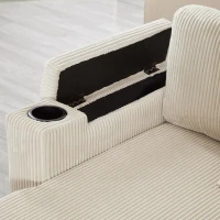 3-in-1 Convertible Corduroy Sofa Bed with Storage and Charging Station, L-Shaped Sleeper Sofa with Armrest, 205L x 128W x 79H cm, Beige(m-9)