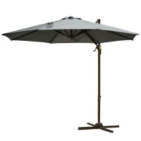 Outsunny Umbrel de Gradină cu Manivelă cu Înclinare Reglabilă, Umbrelă cu Braț și Stinghii, Ø2.95x2.5 m, Gri(m-10)