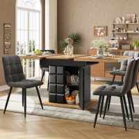 Telescopic Extendable Dining Table with Checked Pattern, Foldable Kitchen Table for 4-6 People, 110-140L x 80W x 75H cm, Black+Natural