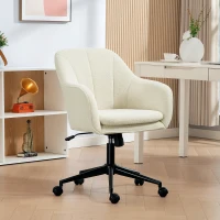 HOMCOM Sedia da ufficio con rivestimento in tessuto effetto velluto e schienale ad arco, Beige(m-2)