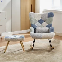 High-Back Rocking Chair with Footstool and Sturdy Design, Rocking Seat for a Soothing Rocking Motion, 68L x 84W x 91H cm, Colorful(m-7)