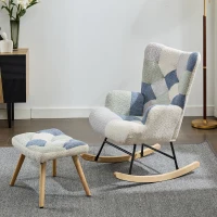 High-Back Rocking Chair with Footstool and Sturdy Design, Rocking Seat for a Soothing Rocking Motion, 68L x 84W x 91H cm, Colorful(m-8)