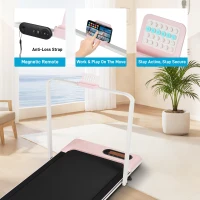 Folding Treadmill with Adjustable Incline, LED Display & Remote Control, Space-Saving Treadmill for Living Room, 121L x 54.5W x 9.5H cm, Pink(m-9)