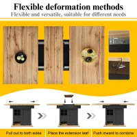 Extendable Dining Table with Modern Design for 4-6 People, Kitchen Table with Wine Rack and Drawers, 110L x 80W x 75H cm, Black+Natural(m-6)