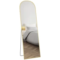 HOMCOM Miroir sur Pied et Mural Moderne en Alliage d'Aluminium avec Support Pliant, 50x170cm, Or(m-6)