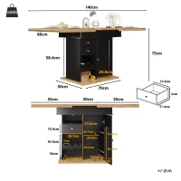 Telescopic Dining Table with Snack Shelf and Wine Rack for 4-6 People, Kitchen Table for Modern Living, 110L x 80W x 75H cm, Black+Natural(m-3)