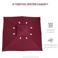 Outsunny 3 m 2 Tier Umbrella Parasol-Wine Red(m-5)