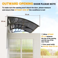 Outsunny Door Canopy Awning Outdoor Window Rain Shelter Cover for Front/Back Door Porch Black 196 x 75cm(m-6)